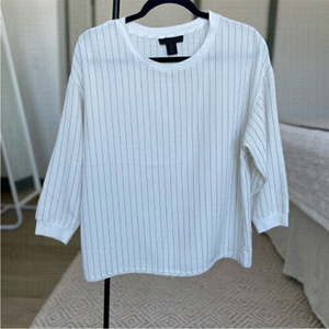 MAISON Cinqcent White Black Striped Quarter Sleeve Blouse Small